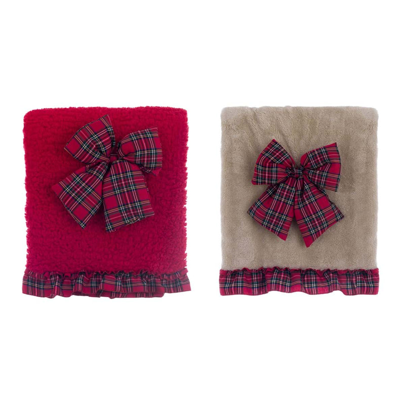 BLANC MARICLÒ Plaid Sherpa con Fiocco e Gala Tartan