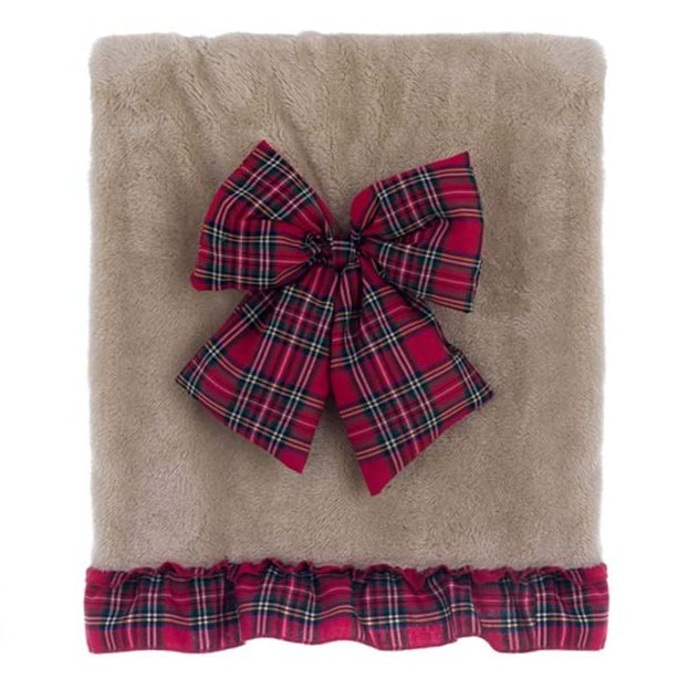 BLANC MARICLÒ Plaid Sherpa con Fiocco e Gala Tartan