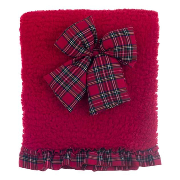 BLANC MARICLÒ Plaid Sherpa con Fiocco e Gala Tartan