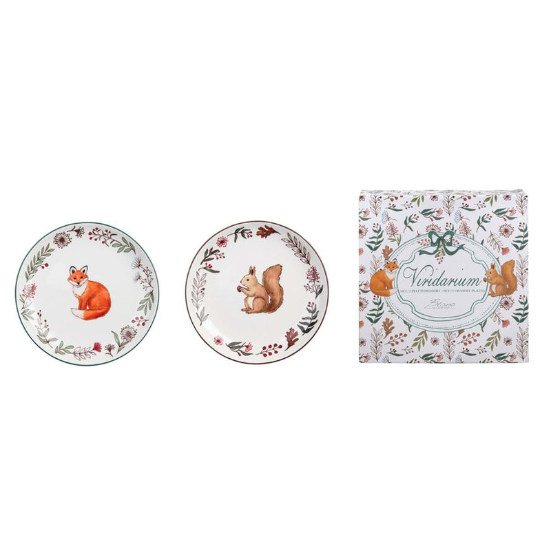 BLANC MARICLÒ Set 2 Piatti Dessert con Volpe e Scoiattolo " VIRIDARIUM "