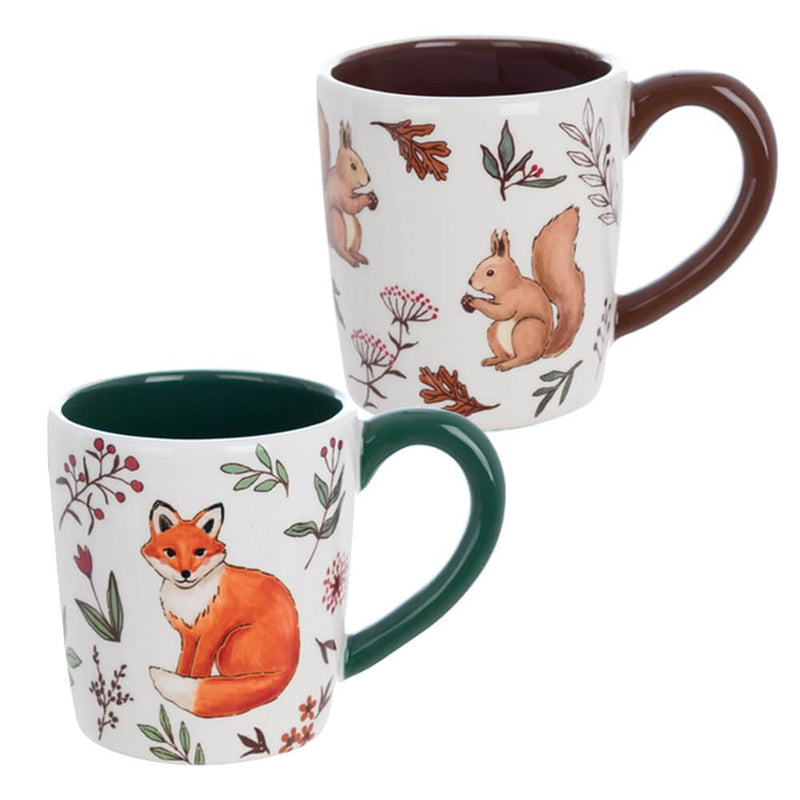BLANC MARICLÒ Set 2 Tazze Mug con Scoiattolo e Volpe "VIRIDARIUM"