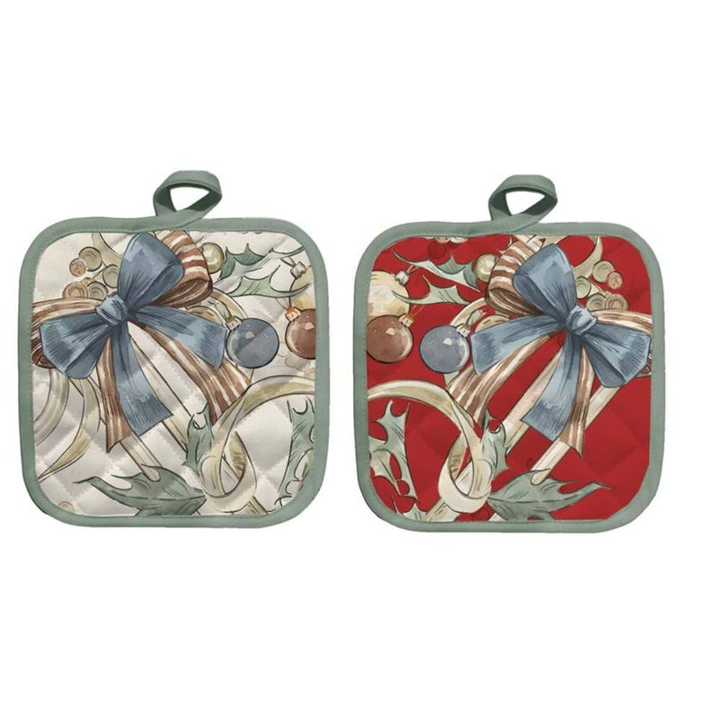 BLANC MARICLÒ Set 2 Presine Double-face in Cotone con Fiocchi " INTRECCI DI SOGNO "