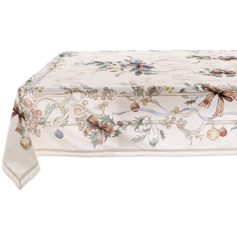 BLANC MARICLÒ Tovaglia in Cotone con Fiocchi e Pizzo " INTRECCI DI SOGNO "