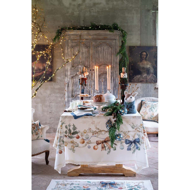 BLANC MARICLÒ Tappeto Natalizio in Cotone con Fiocchi e Palline "INTRECCI DI SOGNO"