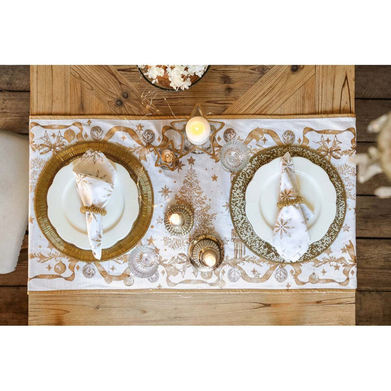 BLANC MARICLÒ Runner in Cotone con Stampa Dorata Schiaccianoci "MAGIA D' ORO"