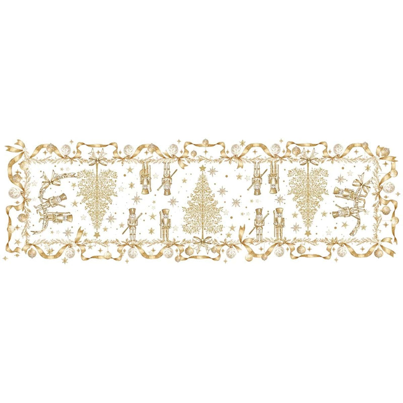 BLANC MARICLÒ Runner in Cotone con Stampa Dorata Schiaccianoci "MAGIA D' ORO"