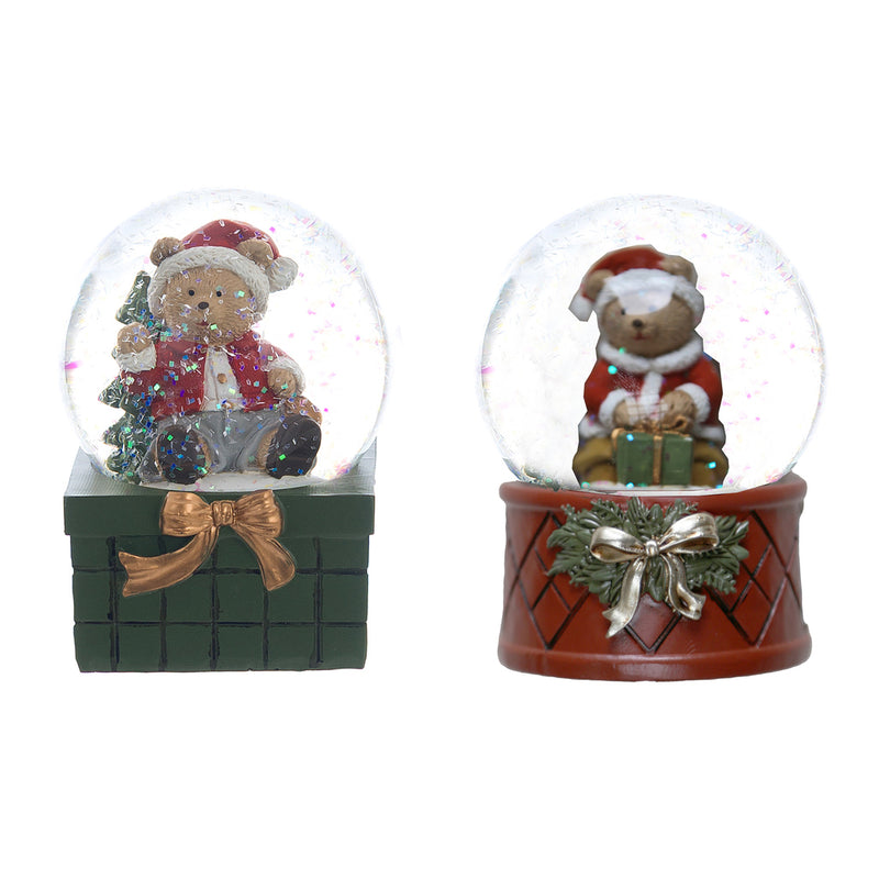 BLANC MARICLÒ Sfera Natalizia su Pacco Regalo con Orsetto e Neve Glitterata