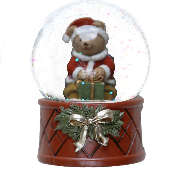 BLANC MARICLÒ Sfera Natalizia su Pacco Regalo con Orsetto e Neve Glitterata