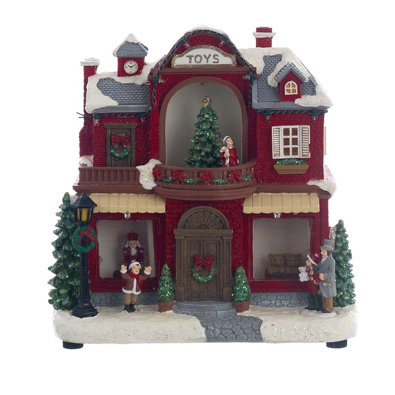 BLANC MARICLÒ Carillon Villaggio di Natale con Scritta "TOYS" in Resina