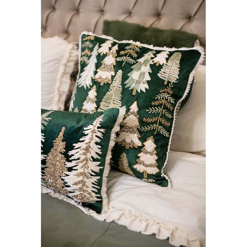 BLANC MARICLÒ Cuscino Quadrato in Velluto con Alberi e Applicazione di Corallini