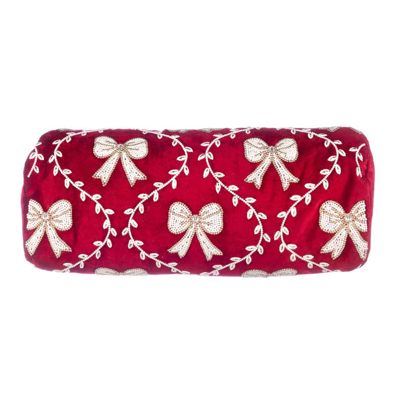 BLANC MARICLÒ Cuscino in Velluto con Fiocchi Ricamati e Applicazione di Corallini