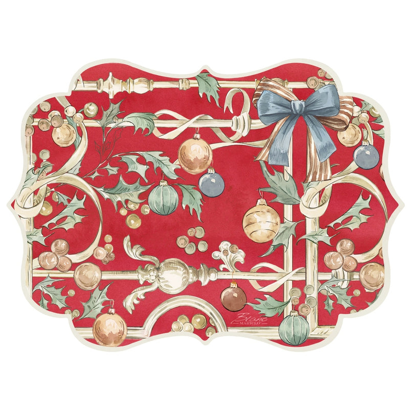 BLANC MARICLÒ Tovaglietta in Vinile Rossa con Fiocchi e Palline "INTRECCI DI SOGNO"