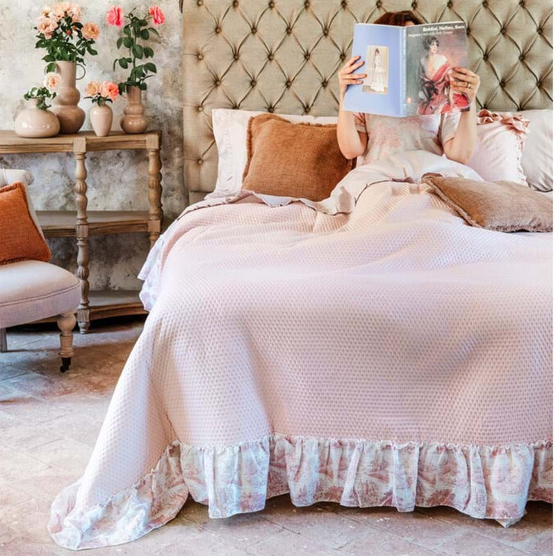 BLANC MARICLÒ Trapunta Matrimoniale 180 GSM con Gala "TOILE DE JOUY" Rosa
