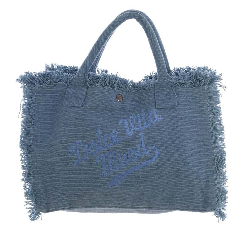 BLANC MARICLÒ Borsa in Cotone con Scritta "DOLCE VITA MOOD" Azzurro