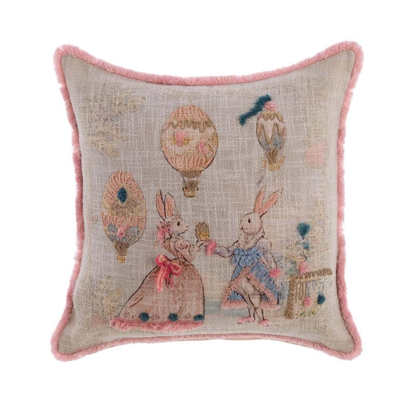 BLANC MARICLÒ Cuscino Quadrato Ricamato con Stampa Pasquale "ROCOCO COLLECTION"