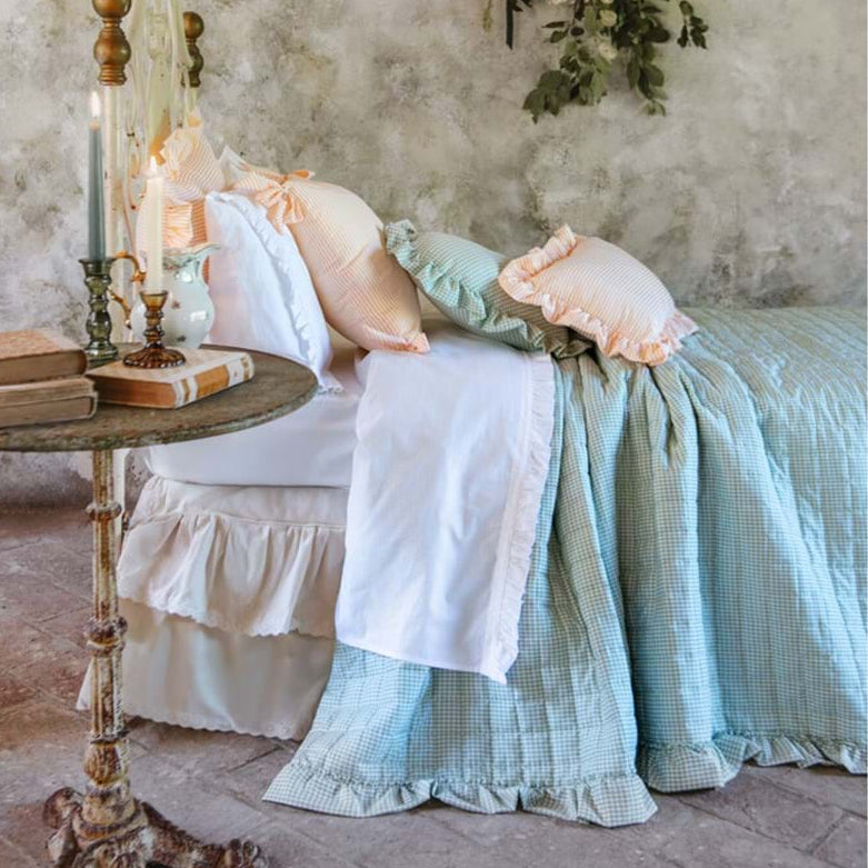 BLANC MARICLÒ Trapunta Singola con Gala 290 GSM "SOGNO VICHY" Verde