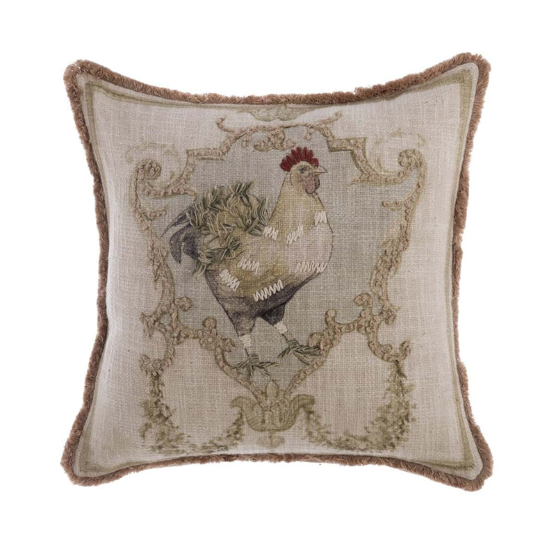BLANC MARICLÒ Cuscino Ricamato con Stampa Gallina "COCO"