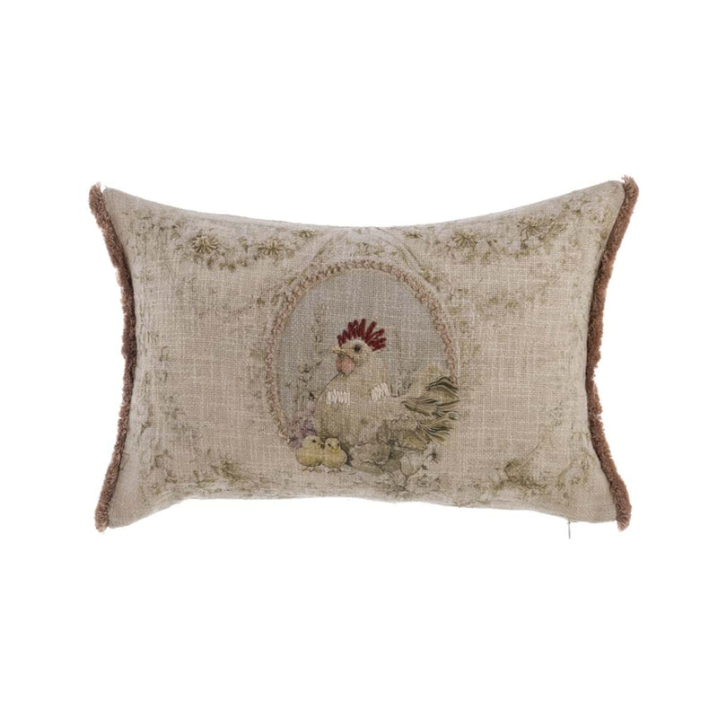 BLANC MARICLÒ Cuscino Rettangolare Ricamato con Stampa Gallina "COCO"