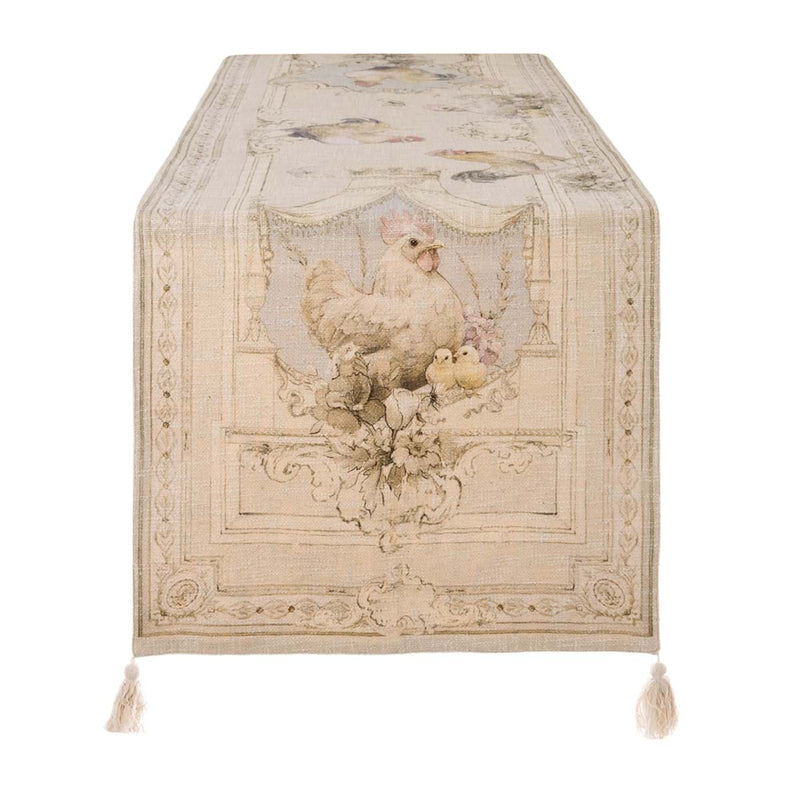 BLANC MARICLÒ Runner Ricamato con Stampa Gallina e nappe "COCO"