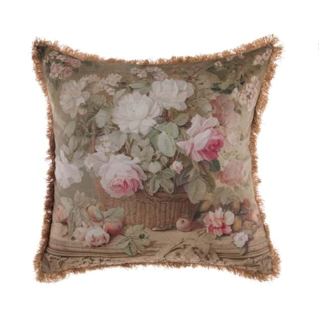 BLANC MARICLÒ Cuscino in Velluto con Frange e Rose "ROSE COLLECTIONE"