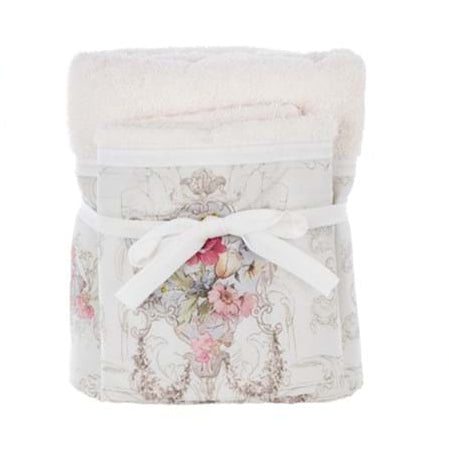 Coppia asciugamani cotone Blanc Mariclò Coco colore panna shabby chic provenzale


