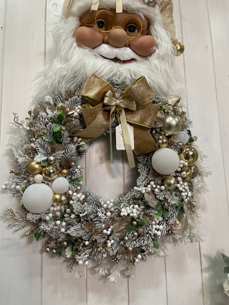 FIORI DI LENA Ghirlanda Fuoriporta con Faccia Babbo Natale e Fiocco Nocciola