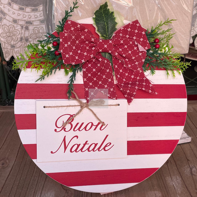 NUVOLE DI STOFFA Quadro Tondo Natalizio In Legno