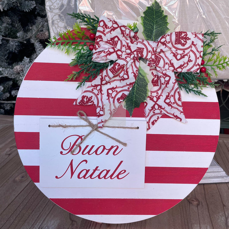 NUVOLE DI STOFFA Quadro Tondo Natalizio In Legno