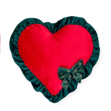 NUVOLE DI STOFFA Cuscino Cuore in Velluto con Balza " BEAR WONDERLAND "