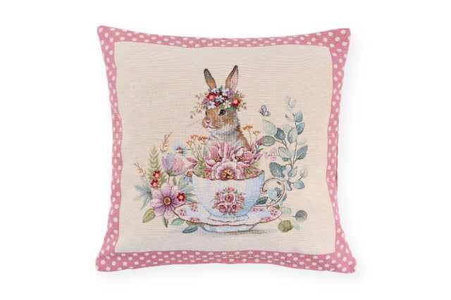 NUVOLE DI STOFFA Federa Cuscino con Coniglietto e Tazza "JACQUARD"