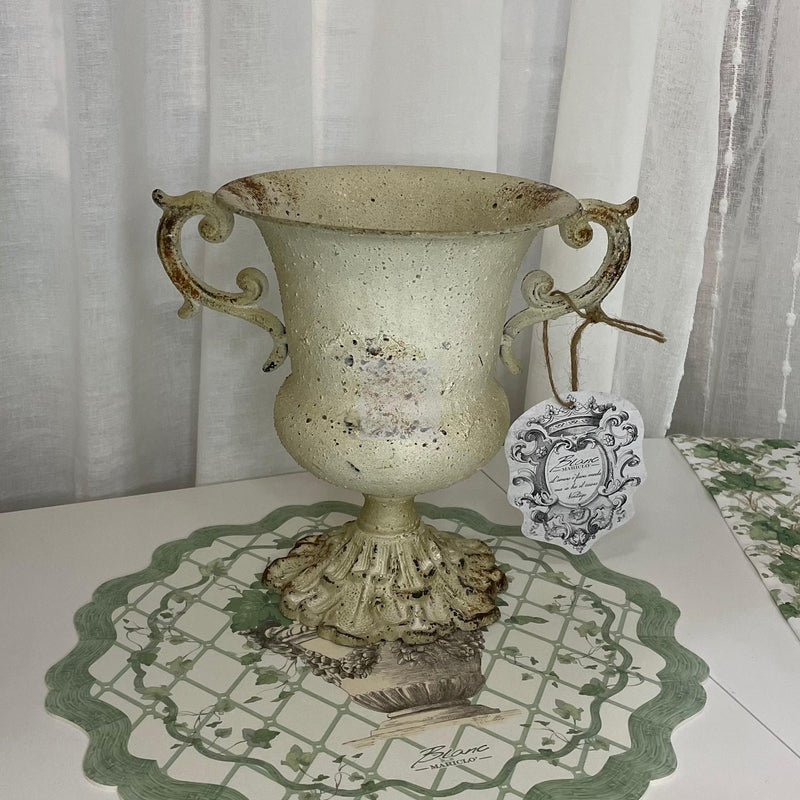 BLANC MARICLÒ Vaso Anticato In Metallo Con Manici H 24 cm