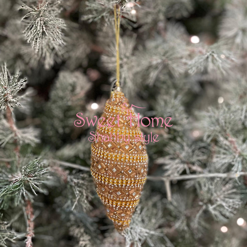 FIORI DI LENA Deco Goccia Natalizia Dorata Con Cristalli