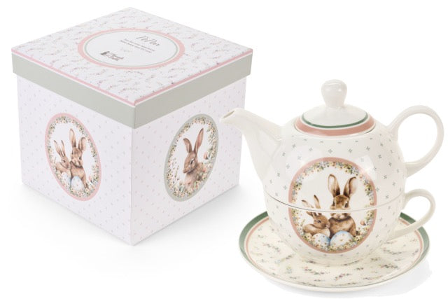 NUVOLE DI STOFFA Tea for One in Porcellana con Coniglietto e Scatola "PEPEN"