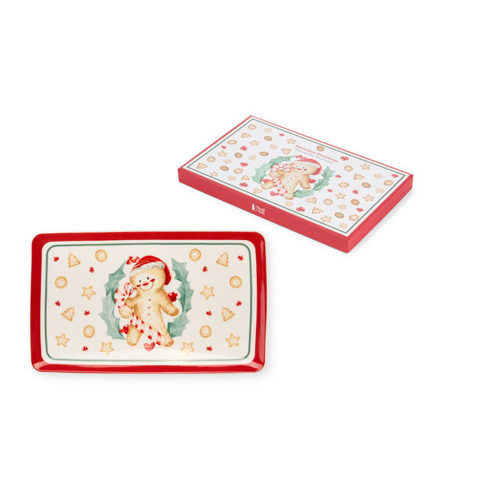 NUVOLE DI STOFFA Piatto Rettangolare in Porcellana "DELICIOUS CHRISTMAS" 21x13 cm
