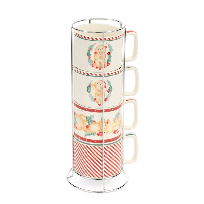 NUVOLE DI STOFFA Set 4 Tazze in Porcellana "DELICIOUS CHRISTMAS" con Espositore — in Scatola Regalo