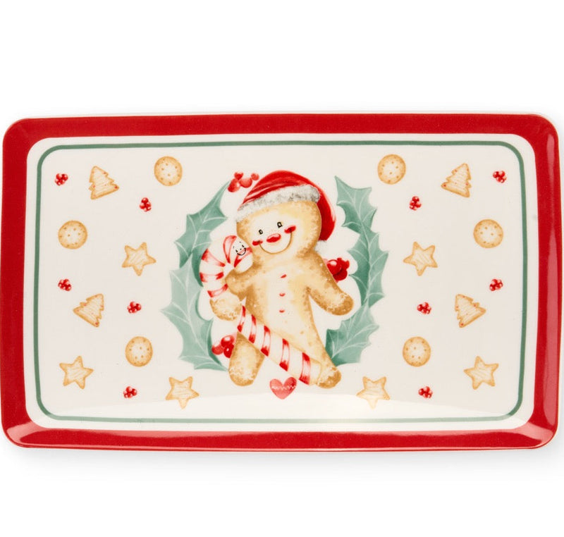 NUVOLE DI STOFFA Piatto Rettangolare in Porcellana "DELICIOUS CHRISTMAS" 21x13 cm