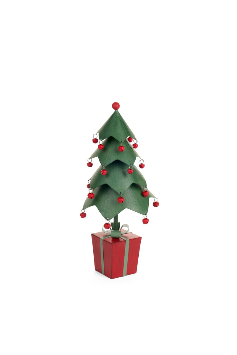 NUVOLE DI STOFFA Set 2 Alberi di Natale in Ferro "VINTAGE TOYS" con Base Pacco Regalo