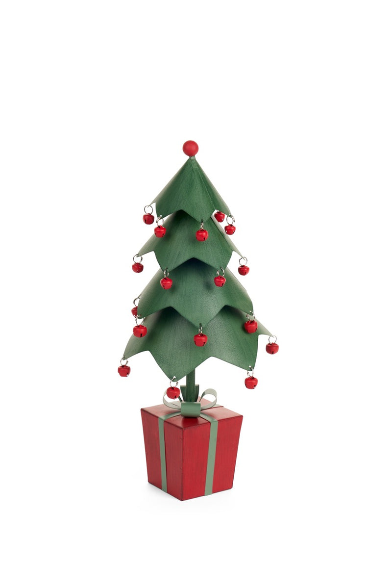 NUVOLE DI STOFFA Set 2 Alberi di Natale in Ferro "VINTAGE TOYS" con Base Pacco Regalo