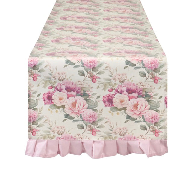 NUVOLE DI STOFFA Runner Plastificato Antimacchia con Fiori "SERAPHIE MALVA"