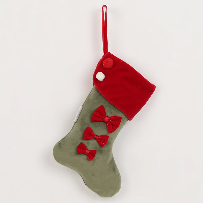 FIORI DI LENA Calza Natalizia Verde e Rossa In Velluto Con Fiocchetti