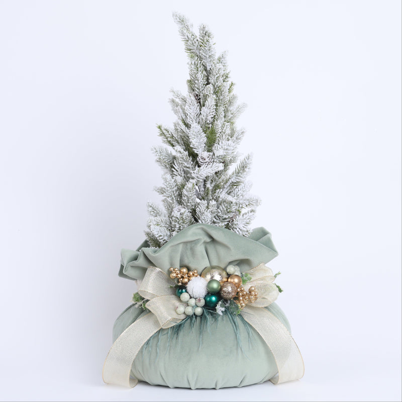 FIORI DI LENA Alberello Natalizio in Velluto Acquamarina con Sferette Dorate 50cm