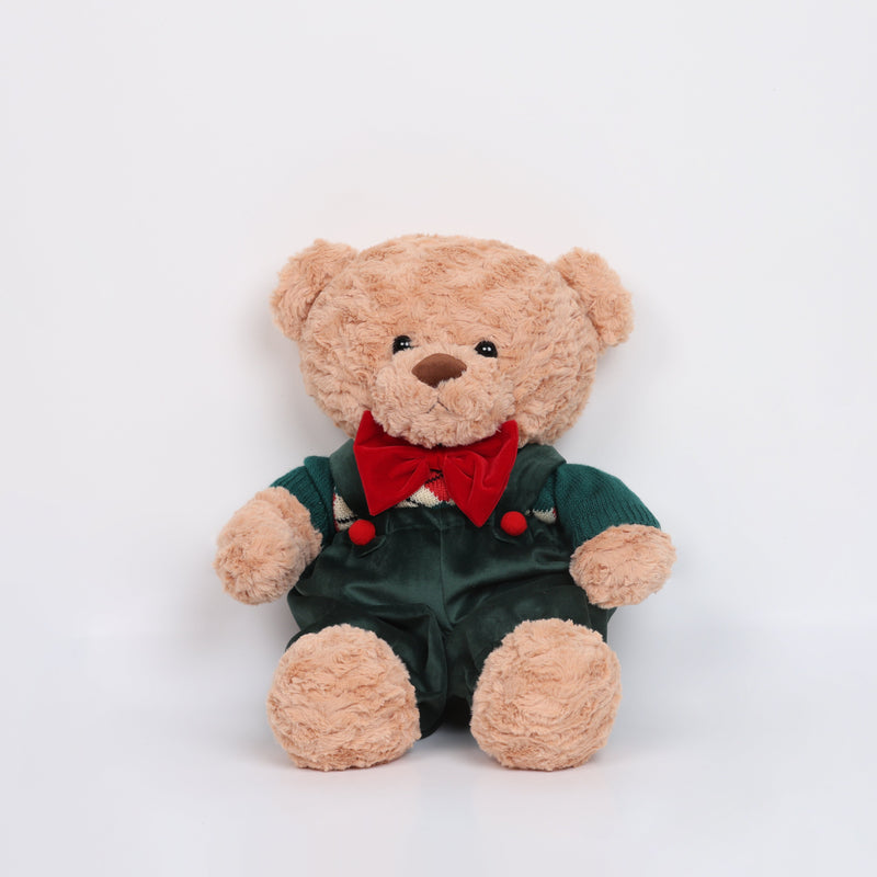 FIORI DI LENA Orsetto Peluche con Maglioncino e Salopette in Velluto Verde Grande