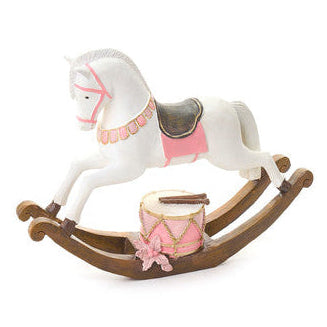 NUVOLE DI STOFFA Cavallo a Dondolo Rosa in Resina con Tamburo