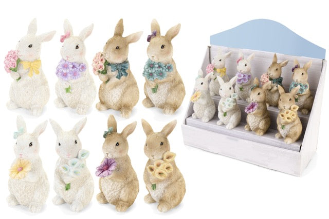 NUVOLE DI STOFFA Coniglietti con Fiori  in Resina