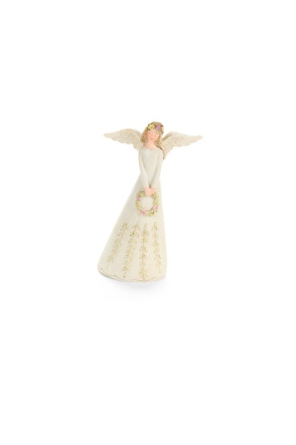 NUVOLE DI STOFFA Angelo in Resina con Vestito Floreale Shabby Chic