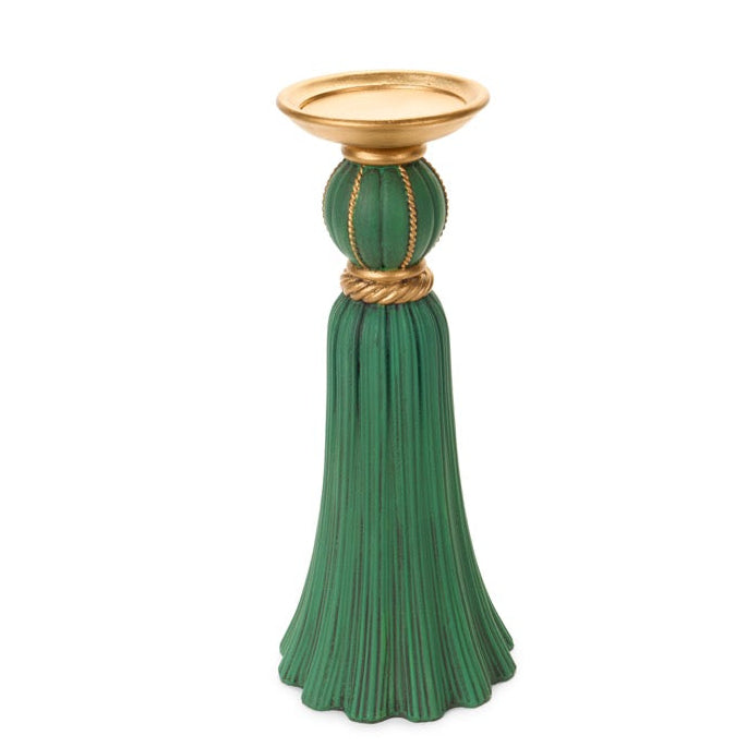 NUVOLE DI STOFFA Portacandela Natalizio Verde Con Treccia Dorata 30 Cm