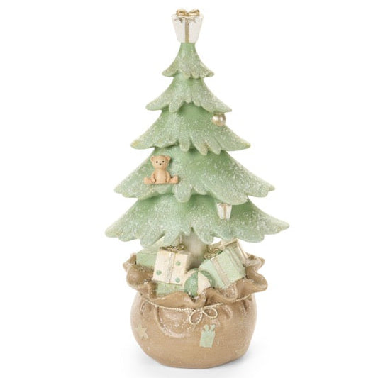 NUVOLE DI STOFFA Alberello Di Natale Verde Con Orsetto E Regali 26 Cm