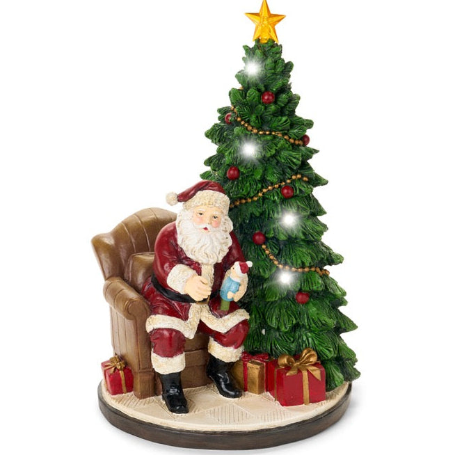 NUVOLE DI STOFFA Babbo Natale In Poltrona Con Albero E Luci 30 Cm
