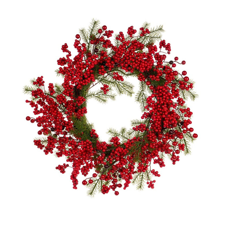 NUVOLE DI STOFFA Ghirlanda con Bacche Rosse e Pino 46 cm
