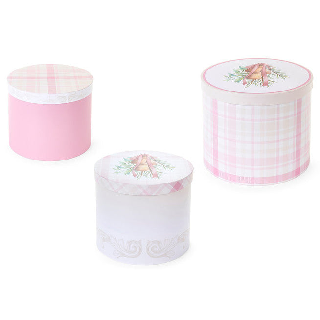 NUVOLE DI STOFFA Set da 3 Scatole Tonda con Campane " DARLING "